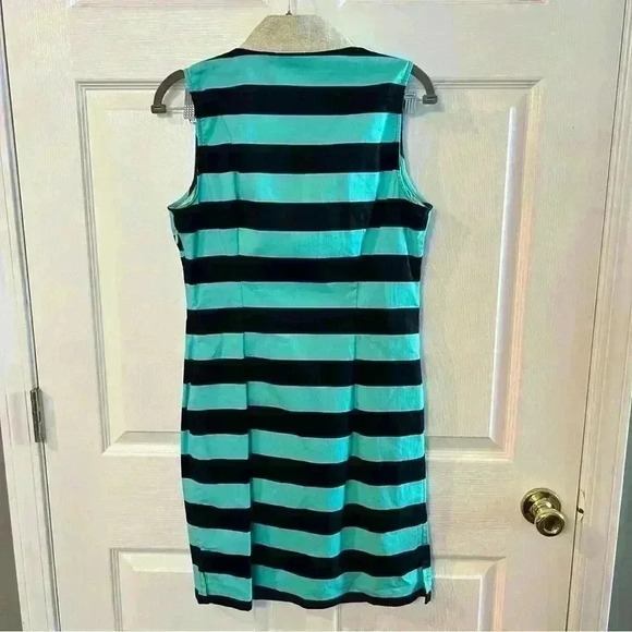 Sail to Sable Navy and Teal Striped Shift Dress with Metallic Trim Size Medium - Picture 4 of 6